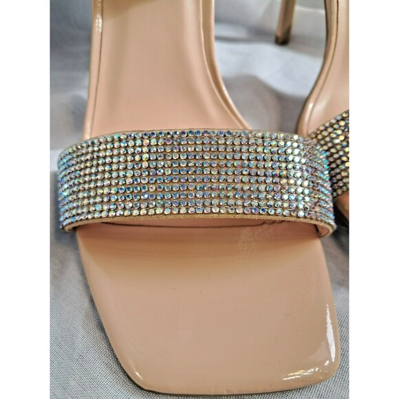 Rouge Pouch Iridescent Rhinestone Heels Square Toe Nude Patent Women's 8 - Picture 5 of 14